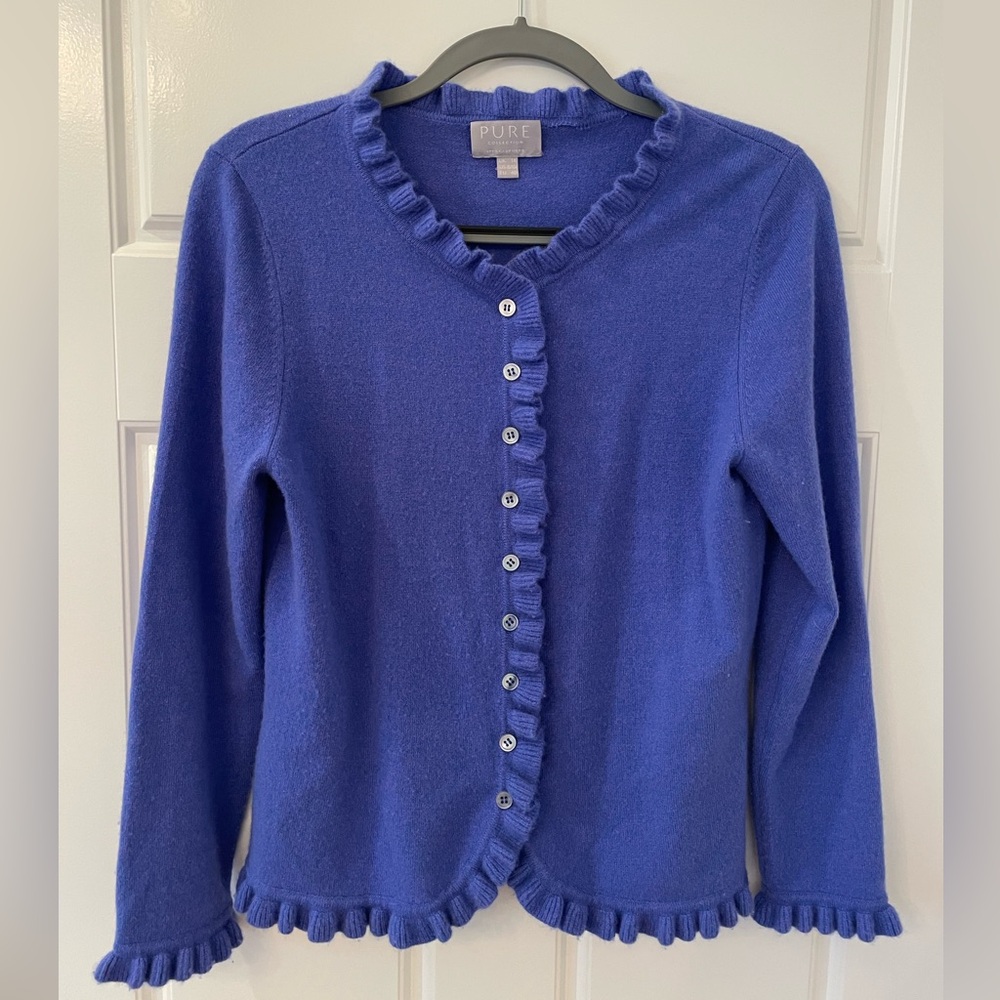 Blue Ruffle Cashmere Cardigan